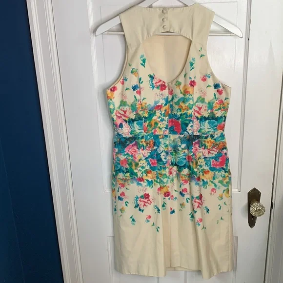 Anthropologie Maeve Tea Garden Sheath Dress Ivory Floral Sleeveless W-792 Size 8 - Picture 10 of 11